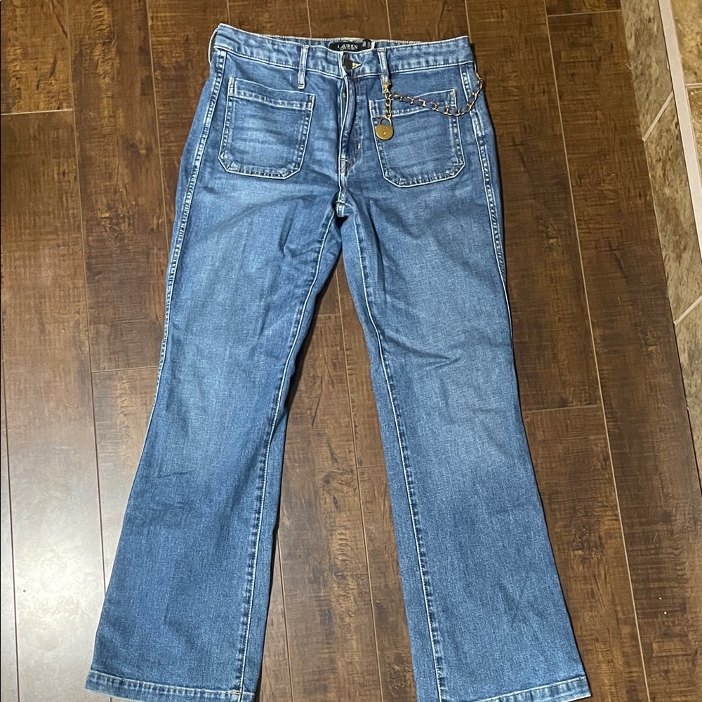Lauren Ralph Lauren Blue Straight-Leg Jeans with Gold-Tone Chain size 6